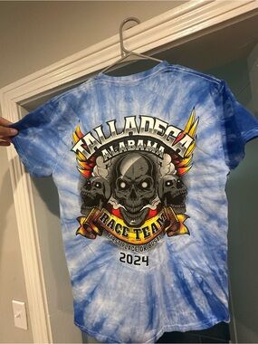 Gildan Blue and White Tie-Dye Graphic Race Tee
